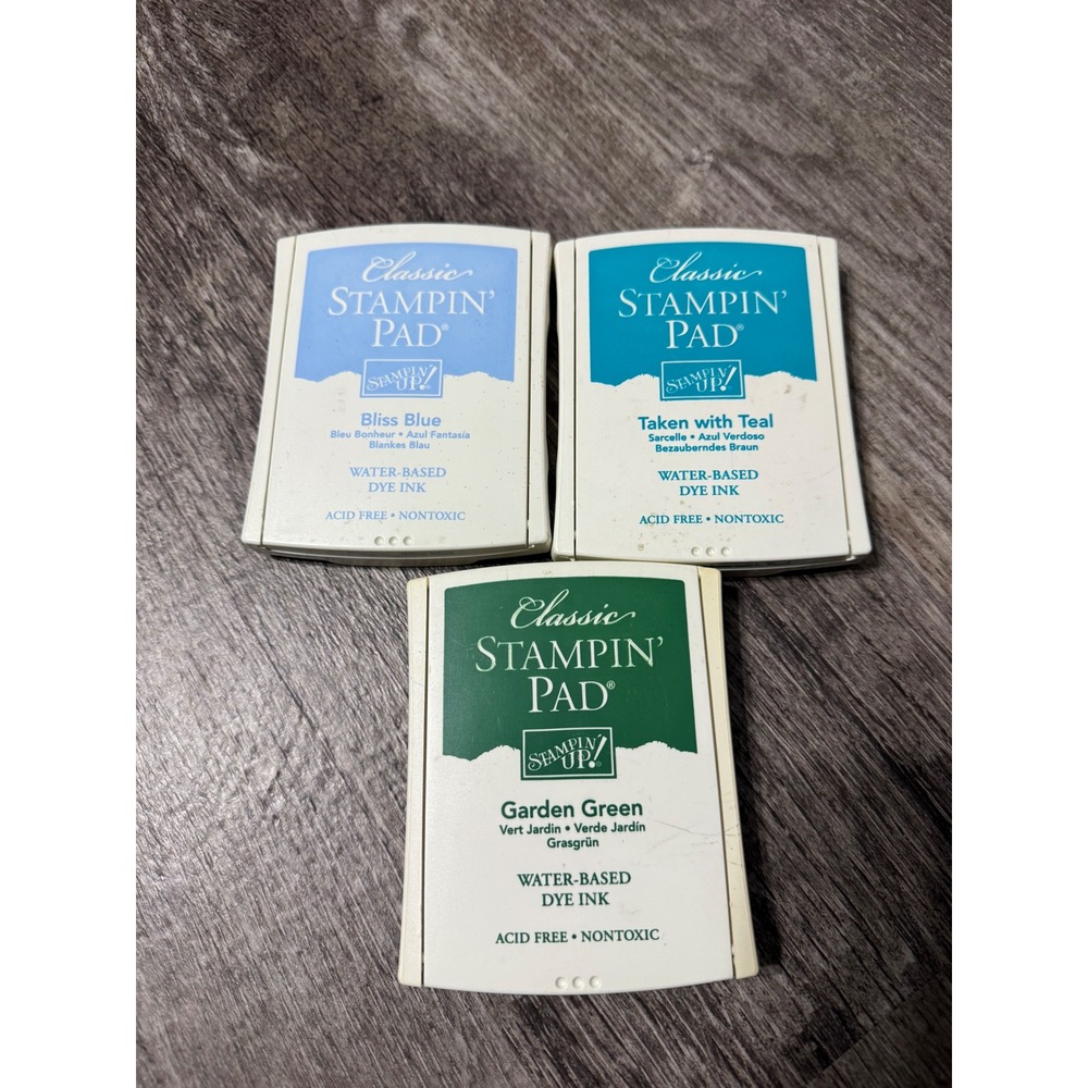 Stampin Up Classic Stampin Pad Lot of 3 Garden Green Taken with Teal Bliss Blue‎